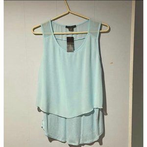Light Blue Sleeveless Top with Sheer Overlay